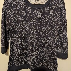 Lands' End Black Floral Crew Neck Sweater